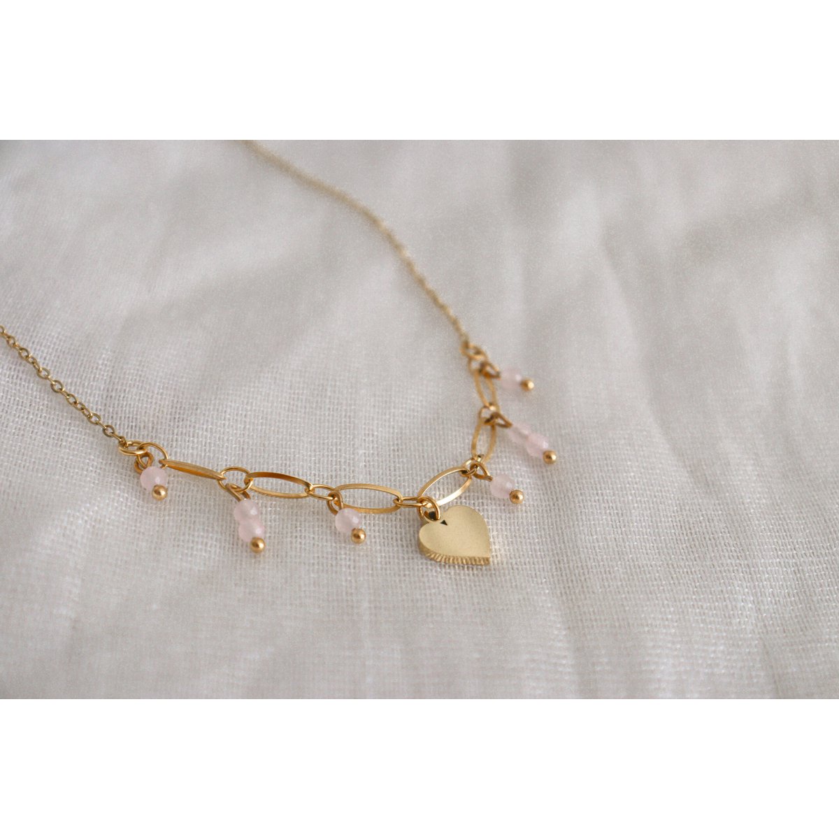 Hartje & Rozenkwarts Hangertjes Ketting - Goud