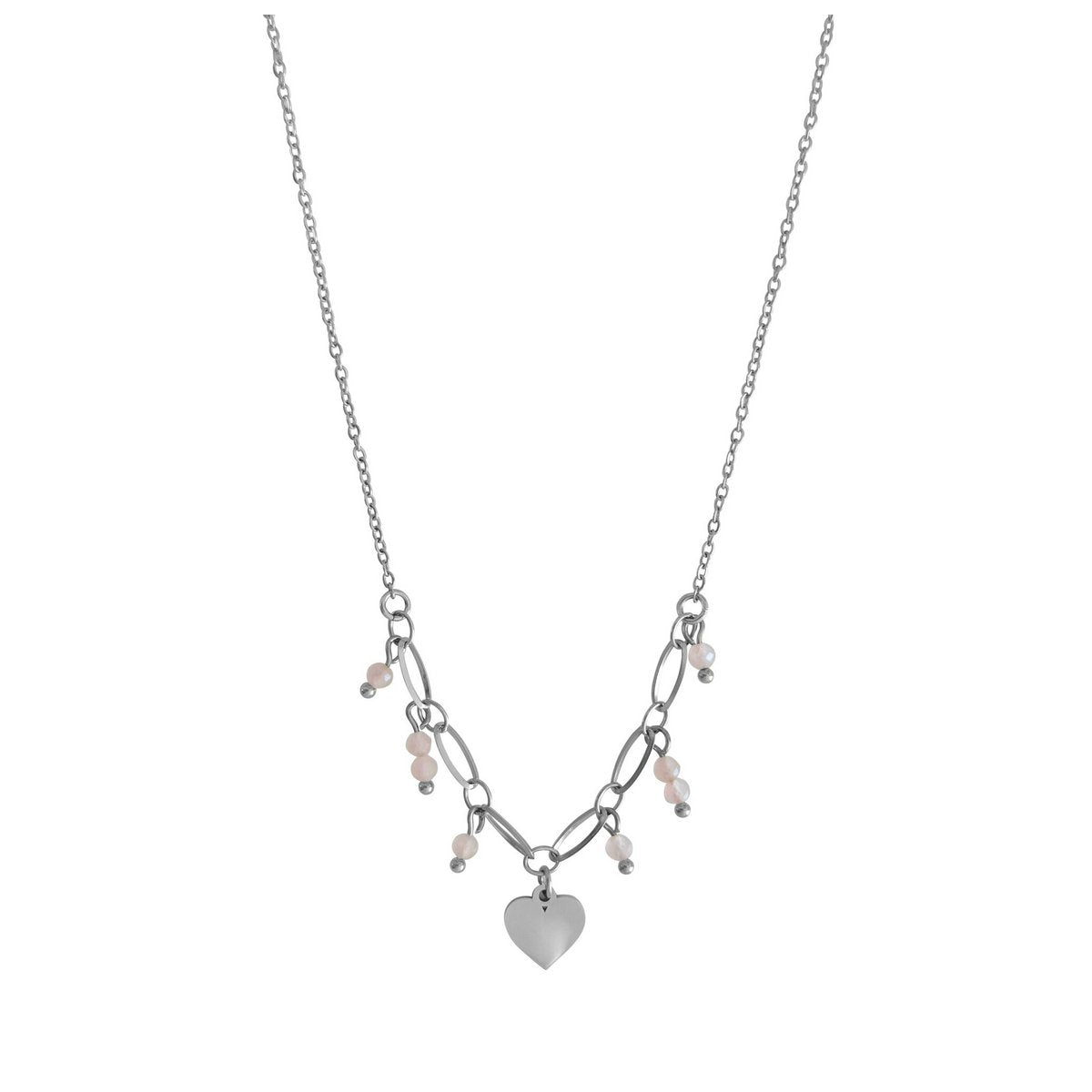 Hartje & Rozenkwarts Hangertjes Ketting - Zilver