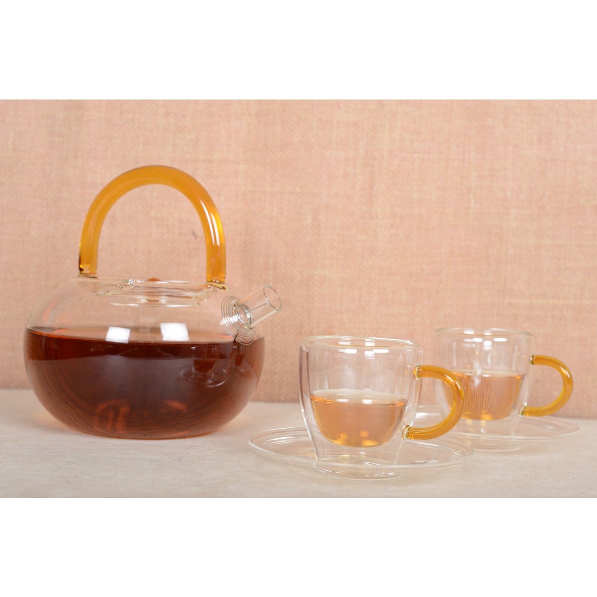Theepot glas met gele handvat 800 ml
