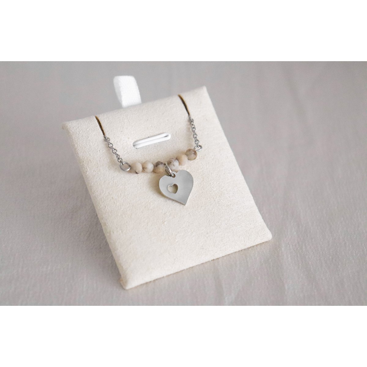 Ketting Hartje & Zebra Veldspaat - Zilver