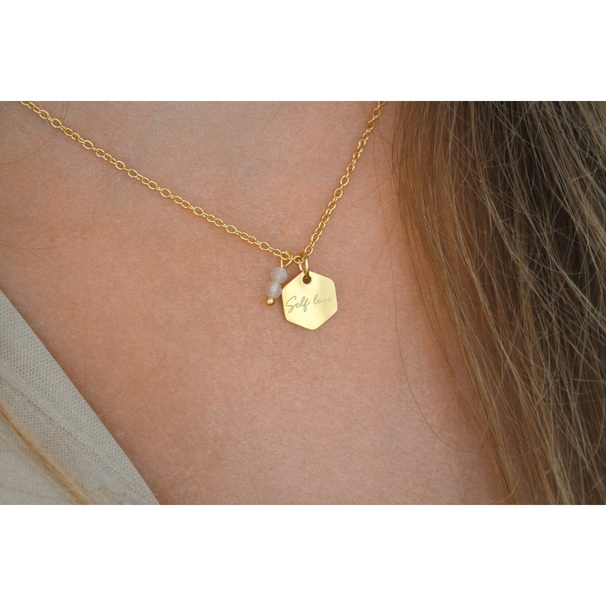 Ketting Self Love & Rozenkwarts - Goud