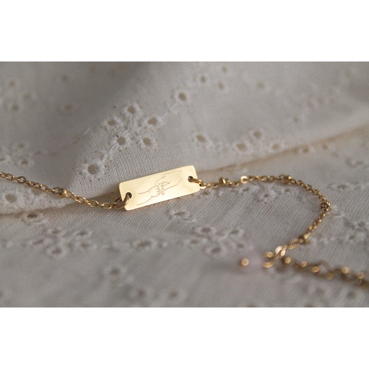 Armband Mama en Kind & Rozenkwarts - Goud