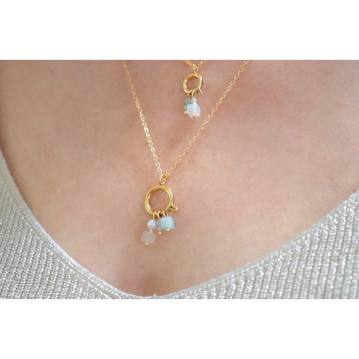 Slot Ketting 10 mm & Edelsteen Hangertjes - Goud