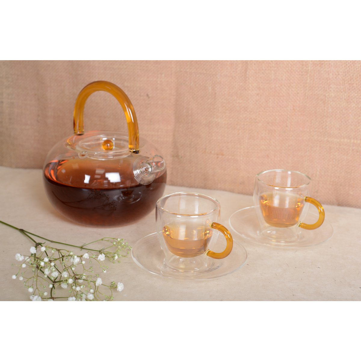 Theepot glas met gele handvat 800 ml