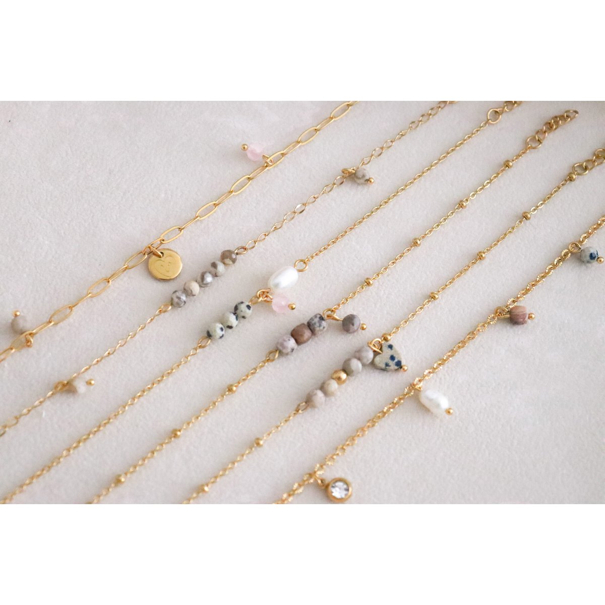 Jaspis, Parel & Rozenkwarts Armband - Goud
