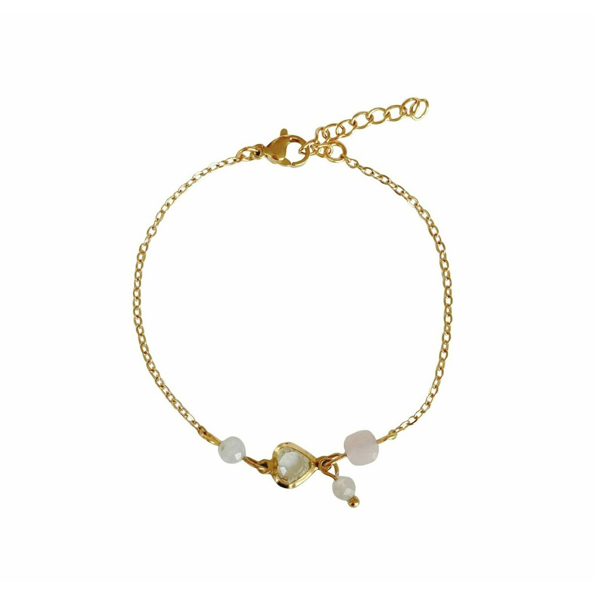 Kristal Hart, Maansteen & Rozenkwarts Armband - Goud