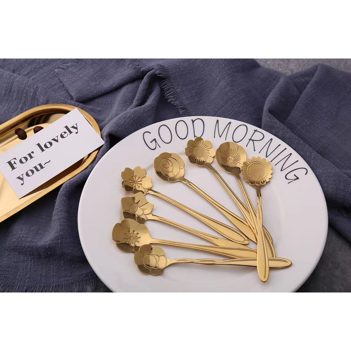 GOUDEN BLOEMEN CAKE LEPELS - SET VAN 6