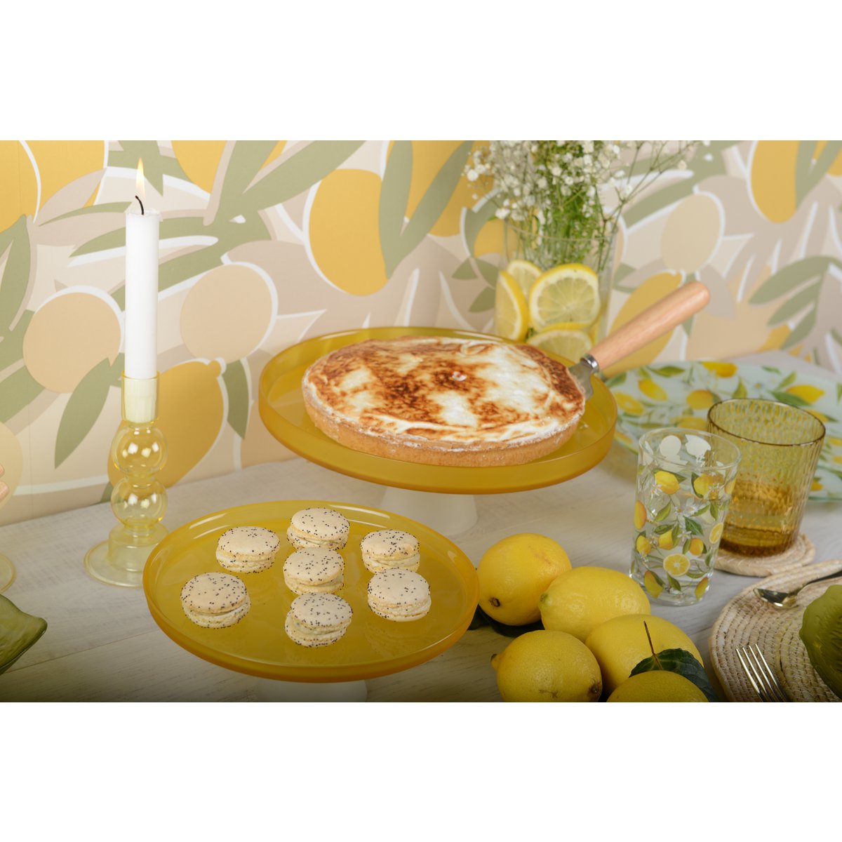 witte/gele glas dienblad - 28 cm