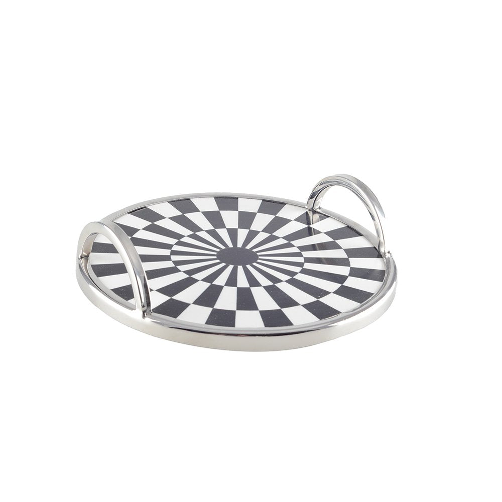 ROND DIENBLAD MET ZWART-WITTE RUITEN 28CM
