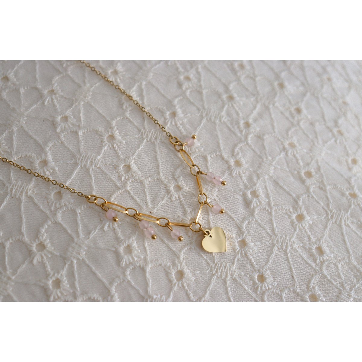 Hartje & Rozenkwarts Hangertjes Ketting - Goud