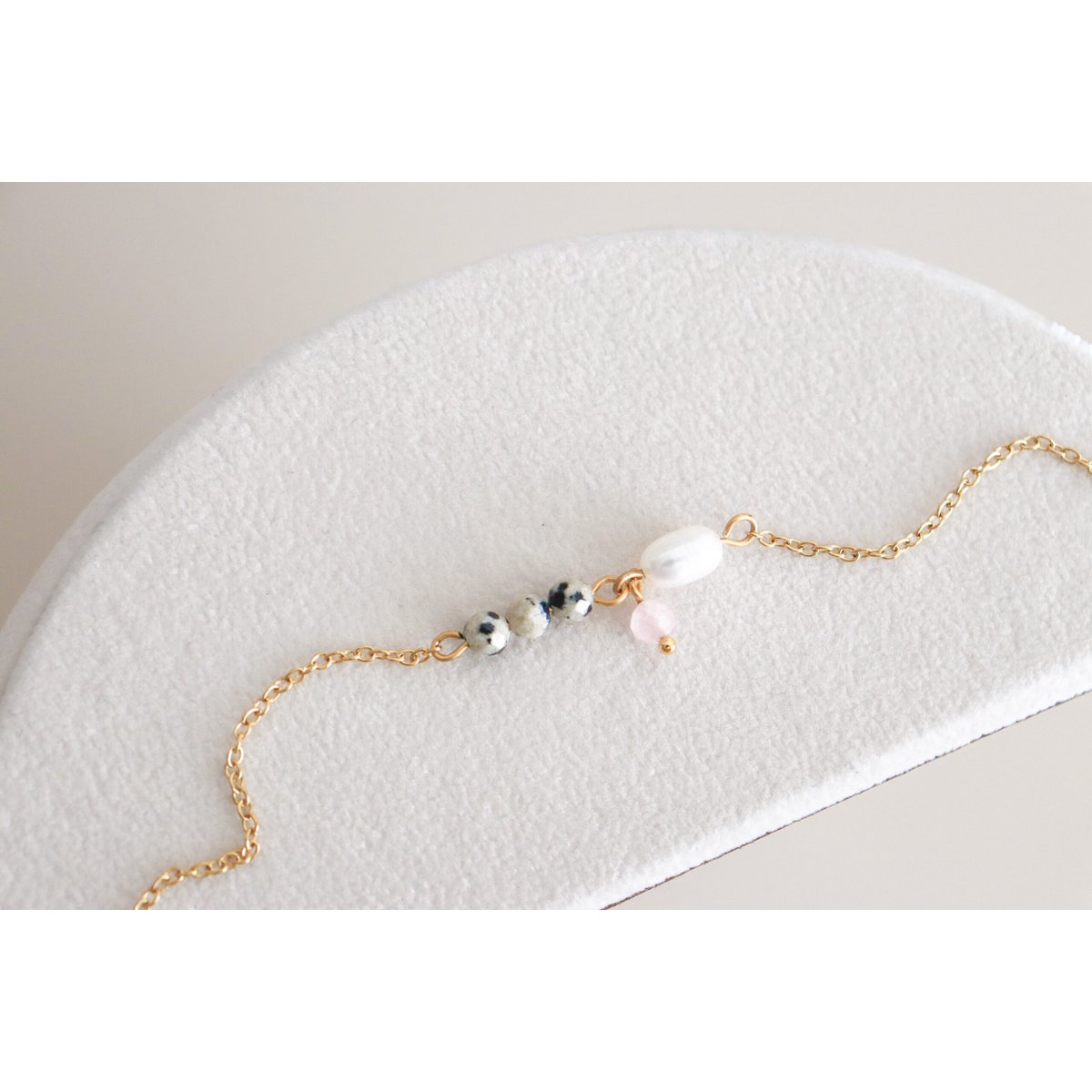 Jaspis, Parel & Rozenkwarts Armband - Goud