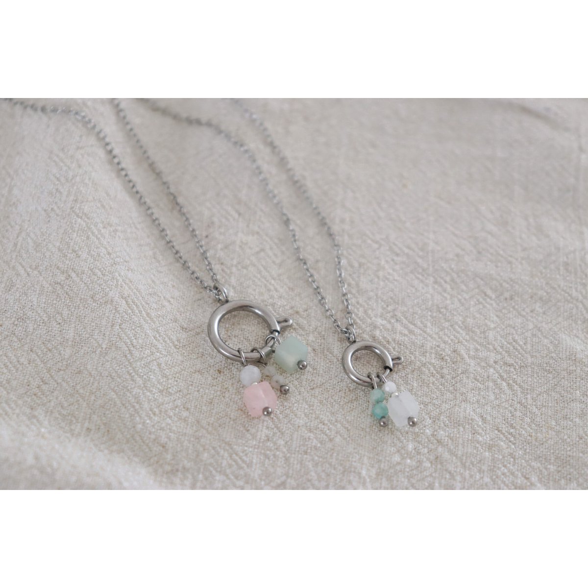 Slot Ketting 10 mm & Edelsteen Hangertjes - Zilver
