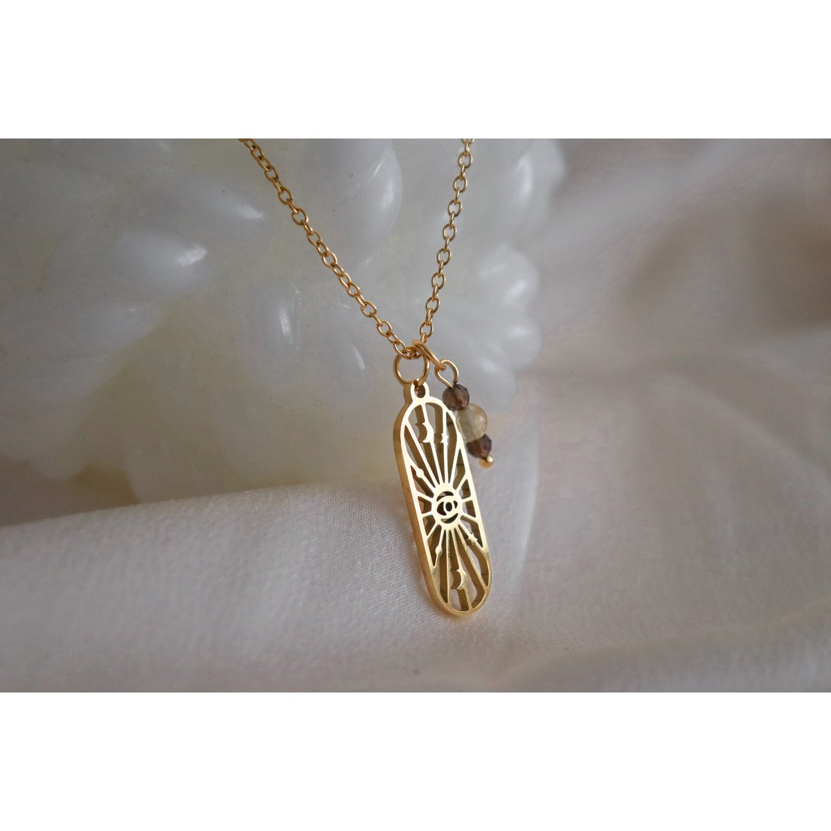 Alziend Oog Rookkwarts & Citrien Ketting - Goud