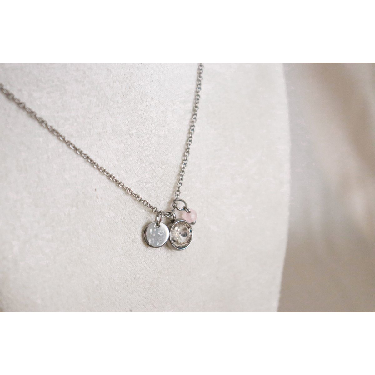 Hoop & Rozenkwarts Ketting - Zilver