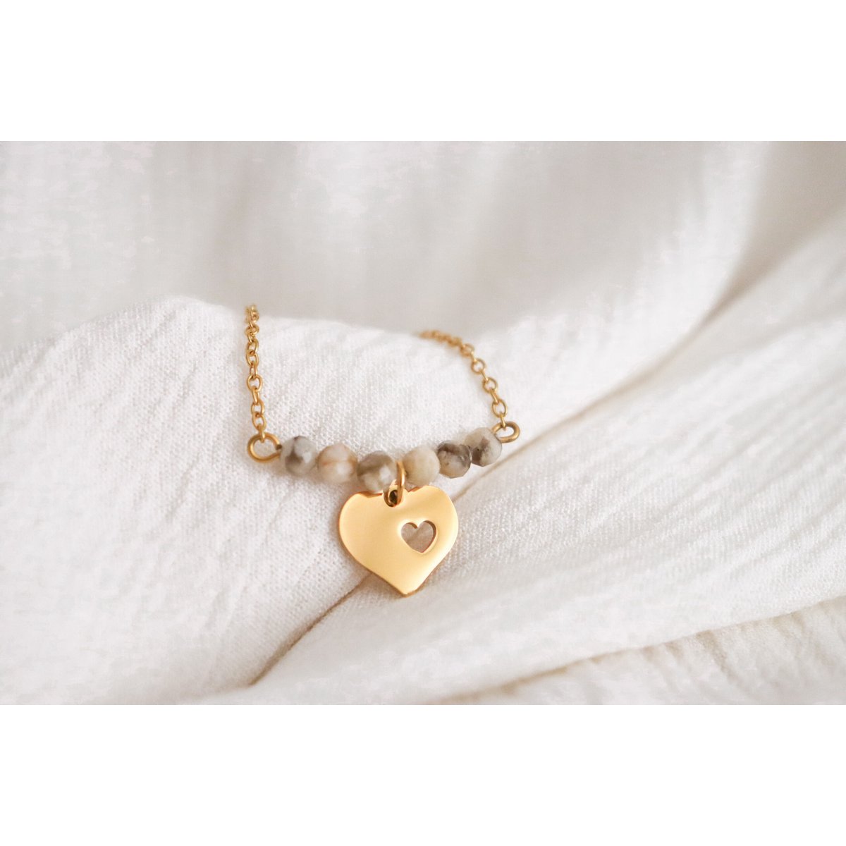 Ketting Hartje & Zebra Veldspaat - Goud