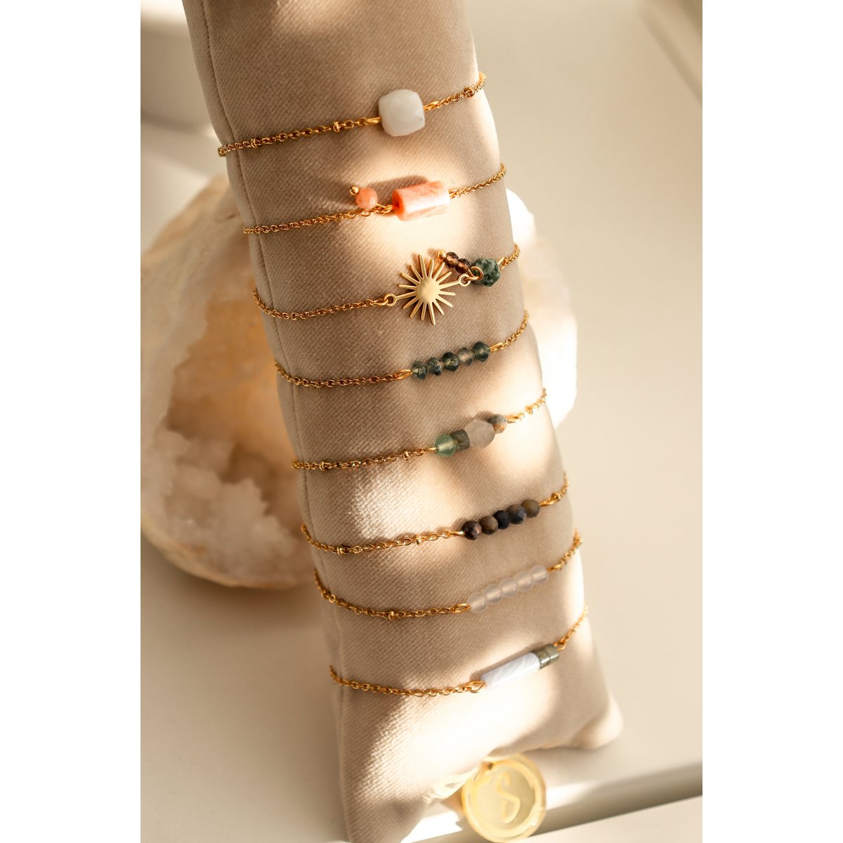 Rookkwarts & Green Spot Jaspis Armband - Goud