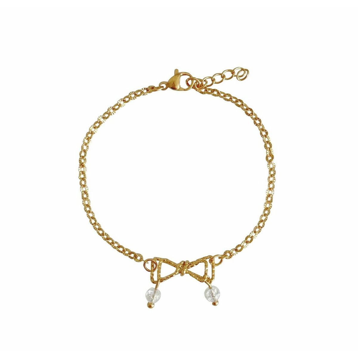 Strikje & Cracked Bergkristal Armband - Goud