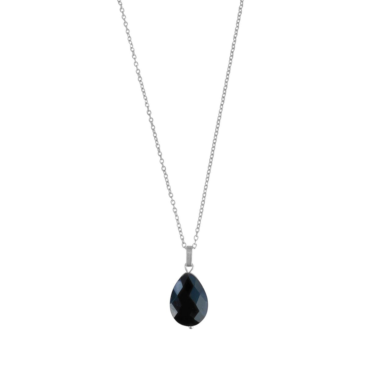 Zilveren Facet Zwart Agaat Ketting
