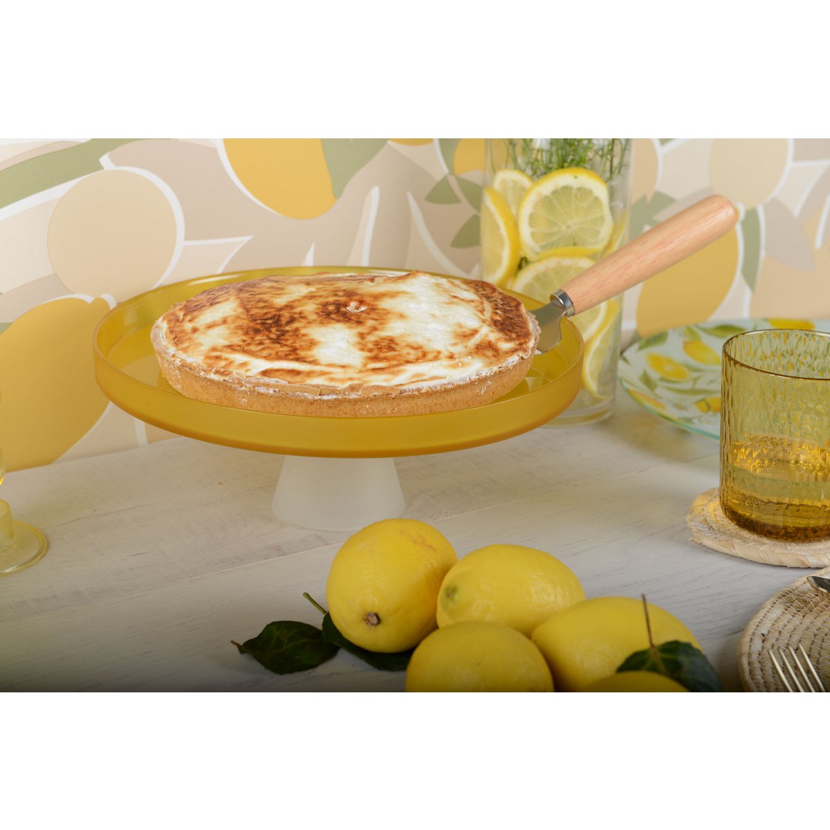 witte/gele glas dienblad - 28 cm