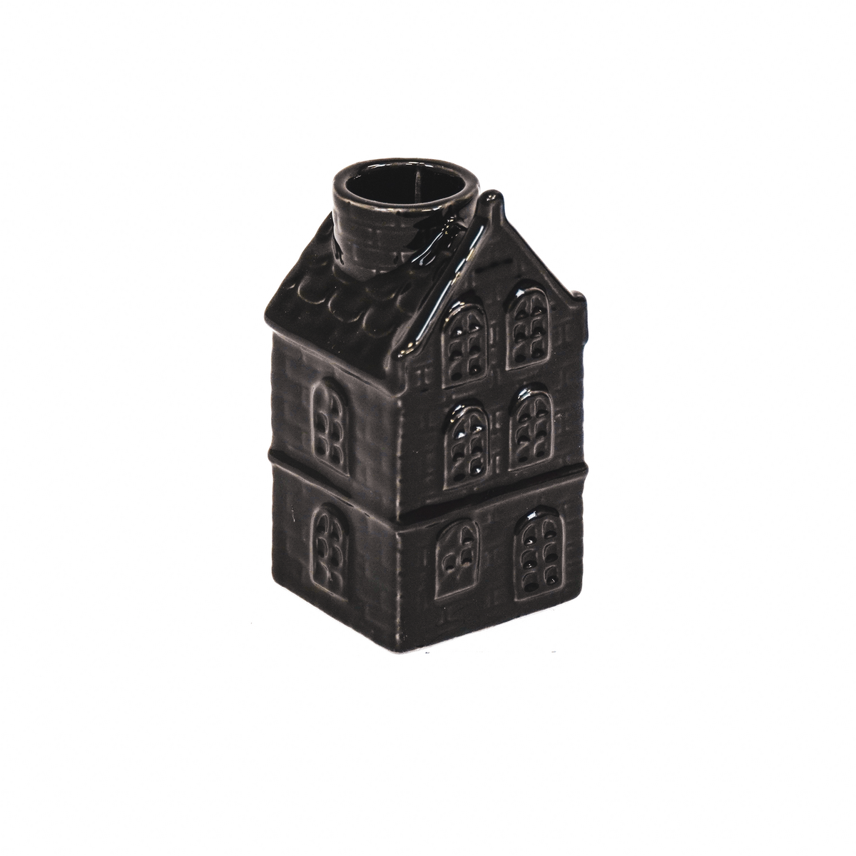 Kaarshouder - Huis - Keramiek - Zwart