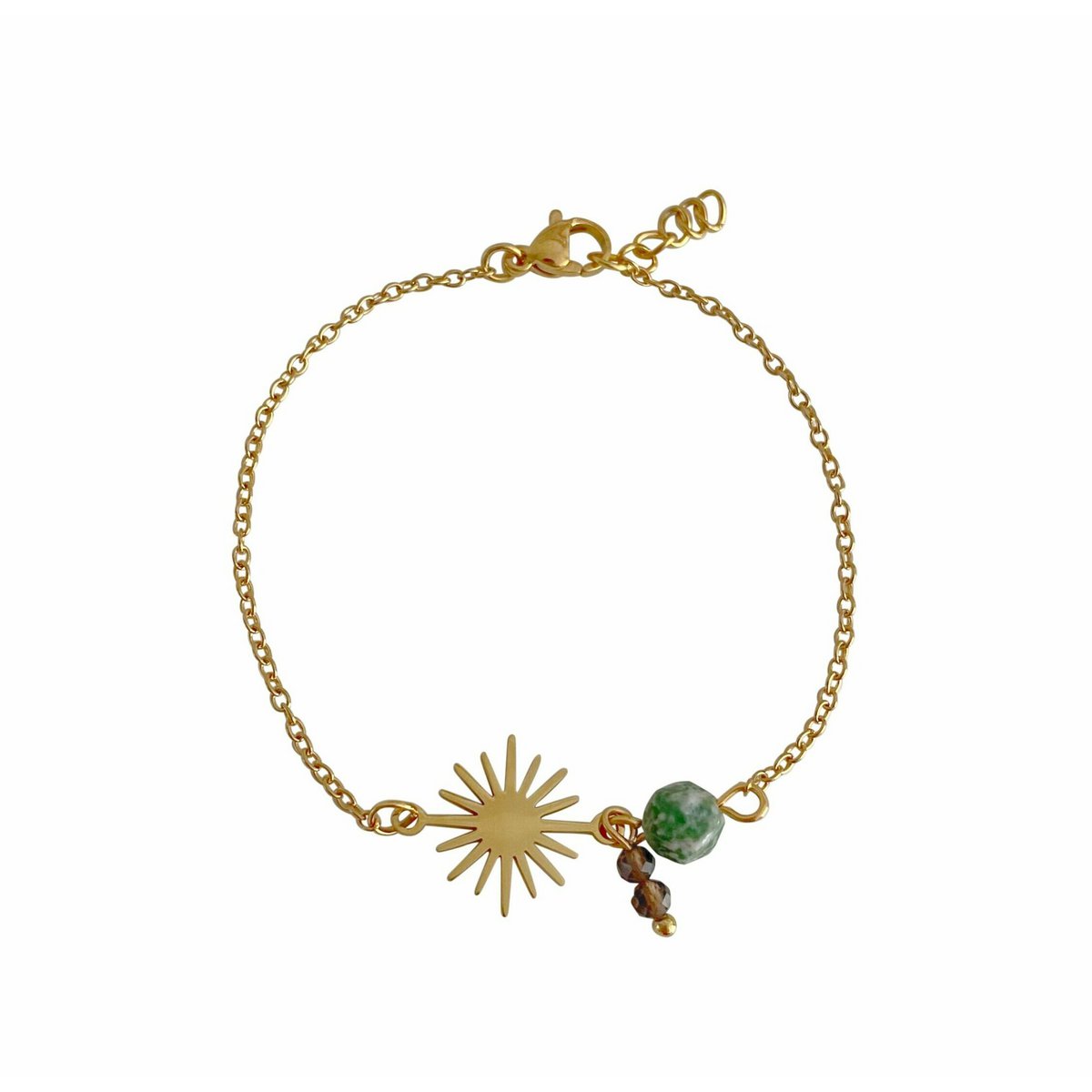 Rookkwarts & Green Spot Jaspis Armband - Goud