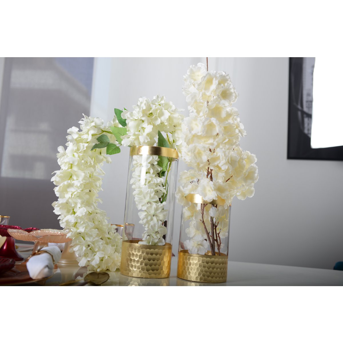 Transparante vaas met gouden rand - H30cm
