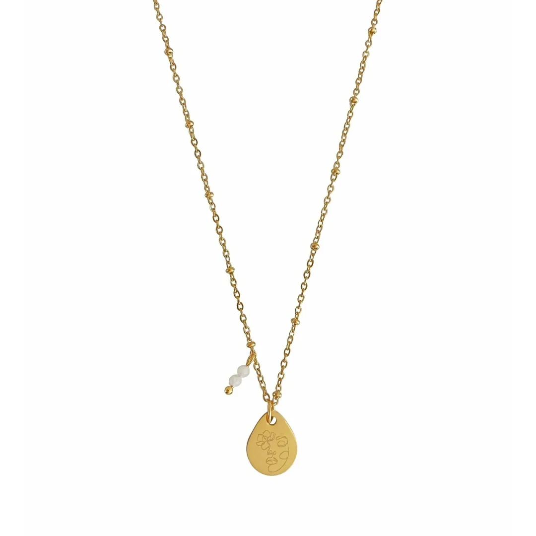 Ketting Abstract Vrouw & Maansteen - Goud