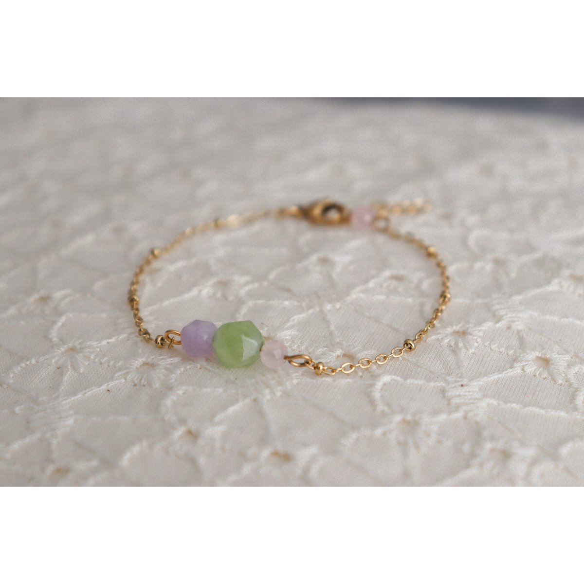 Peridot, Chalcedoon & Rozenkwarts Armband - Goud