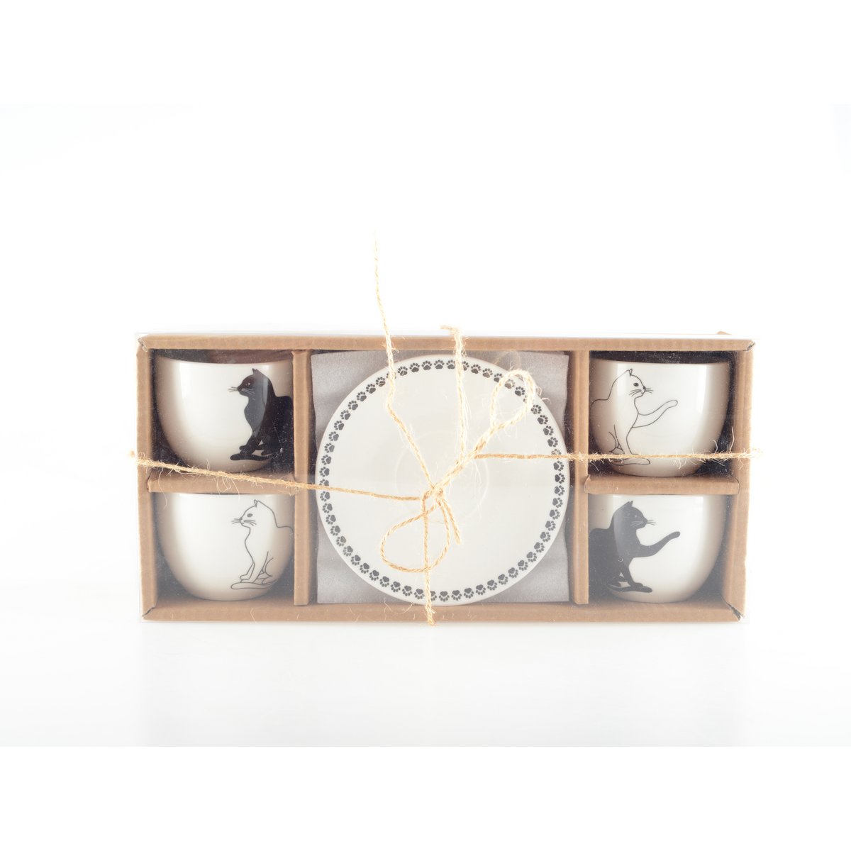 KAT KOFFIEKOPJES MET BORDJES - SET VAN 4
