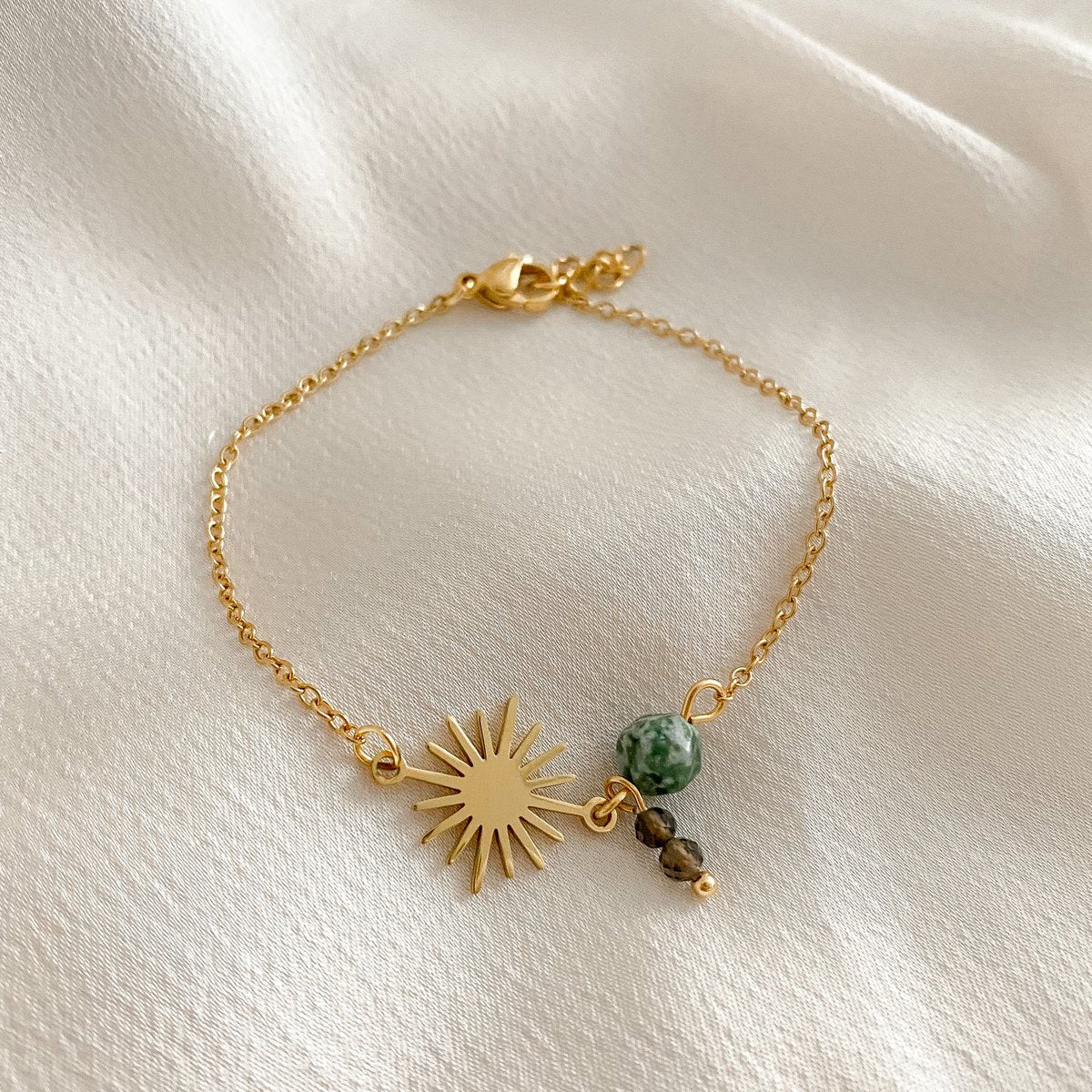 Rookkwarts & Green Spot Jaspis Armband - Goud