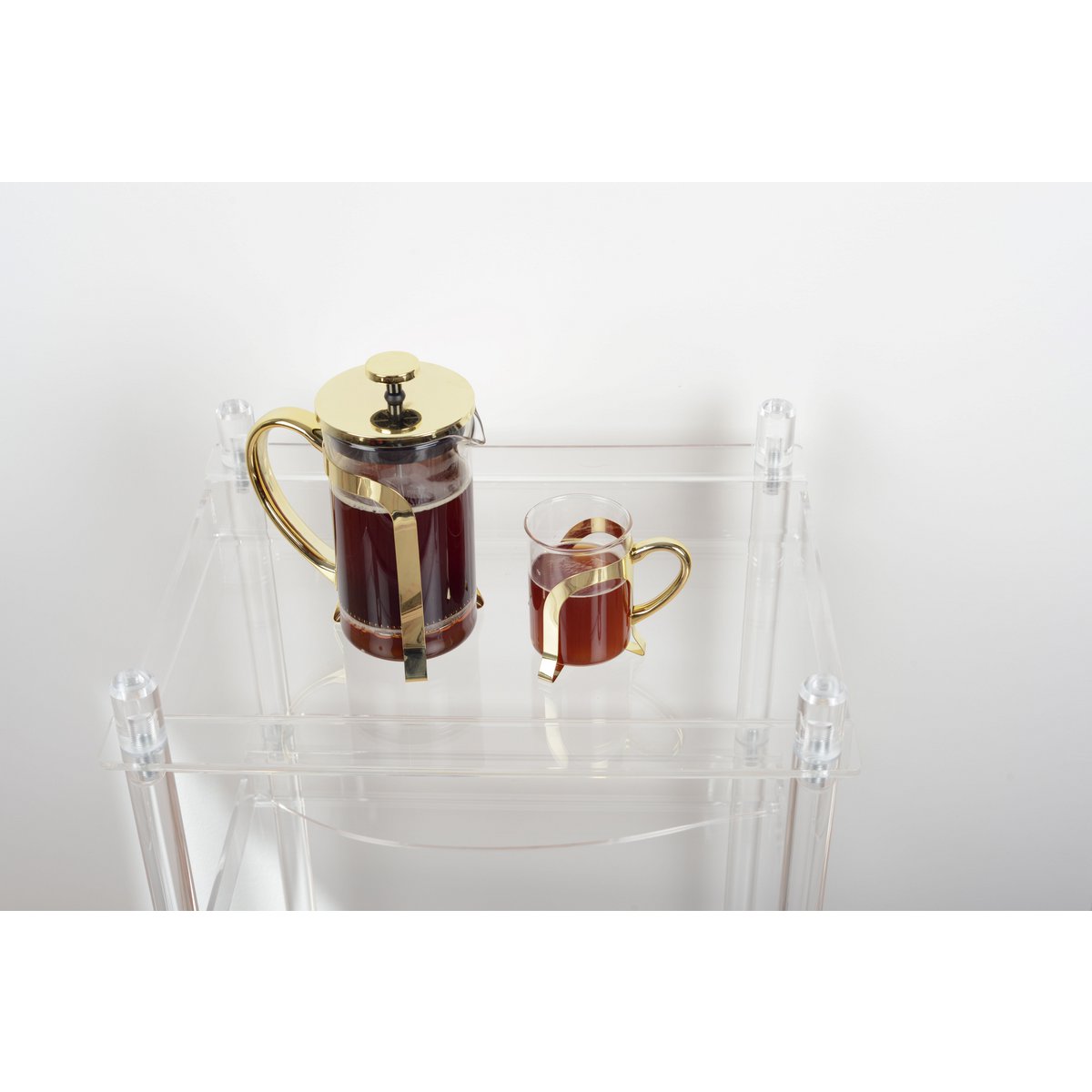 GLAZEN KOFFIEPOT MET GOUD METAAL