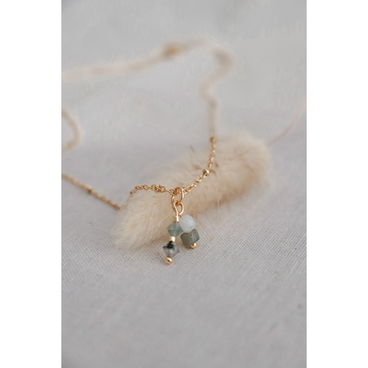 Mos Agaat, Jade & Labradoriet Ketting - Goud