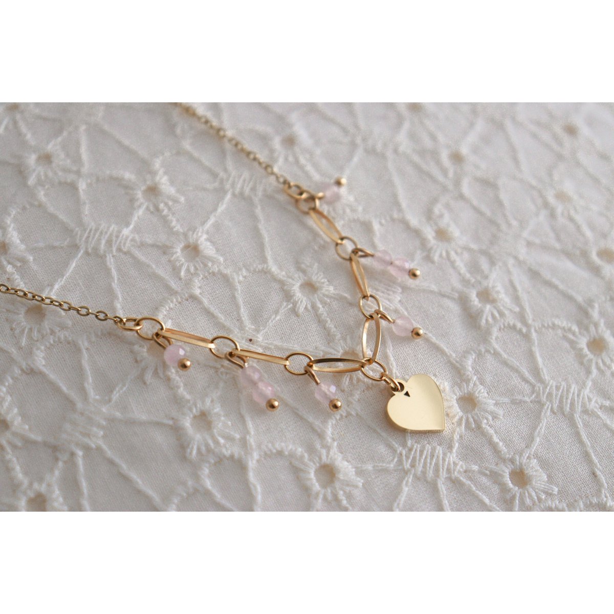 Hartje & Rozenkwarts Hangertjes Ketting - Goud
