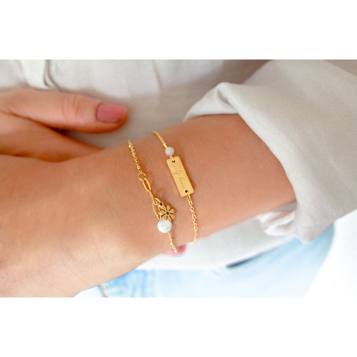 Armbandje Self Love & Rozenkwarts - Goud