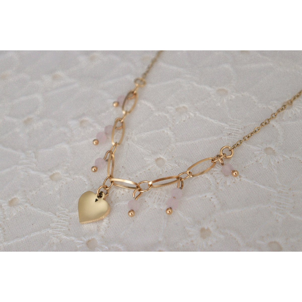 Hartje & Rozenkwarts Hangertjes Ketting - Goud