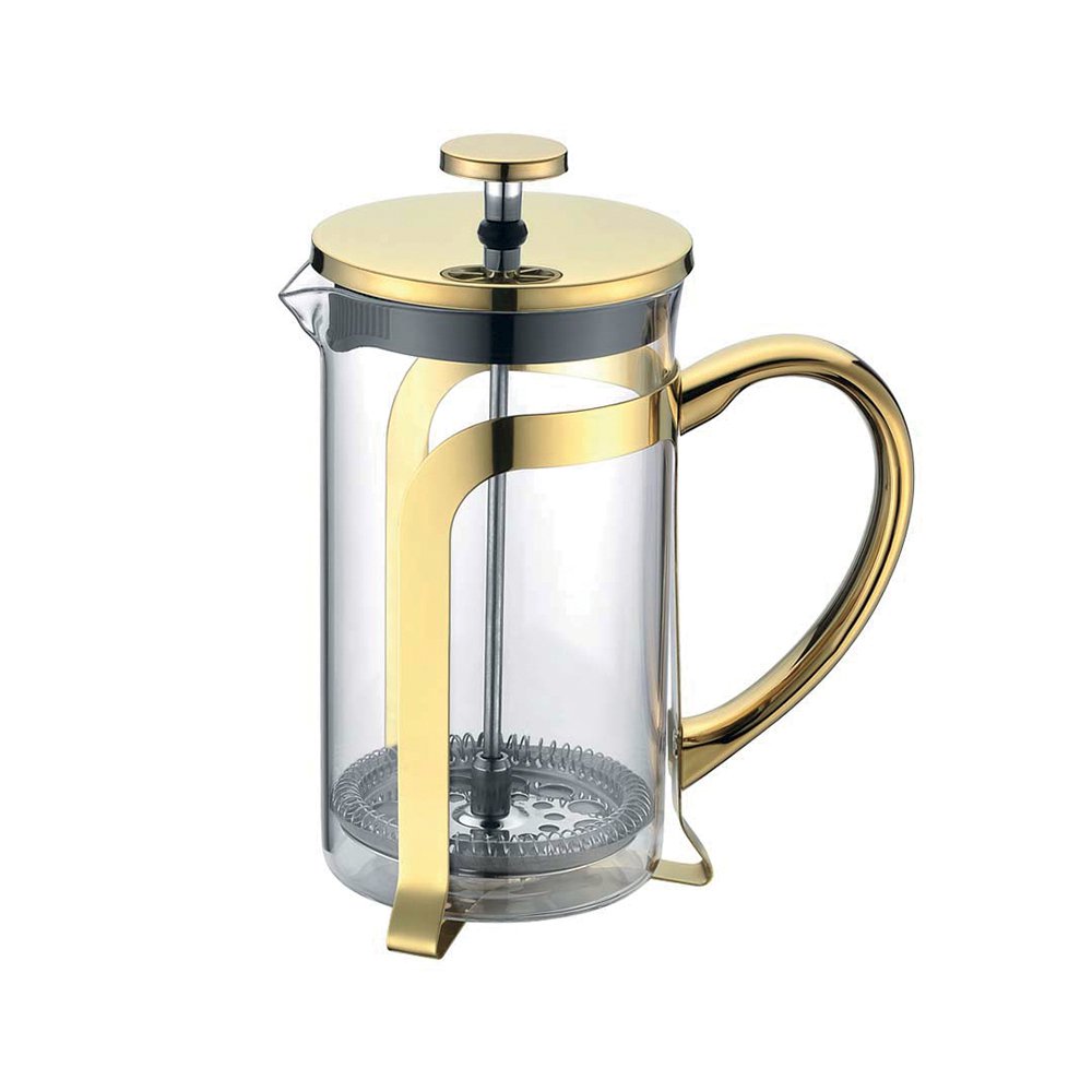 GLAZEN KOFFIEPOT MET GOUD METAAL