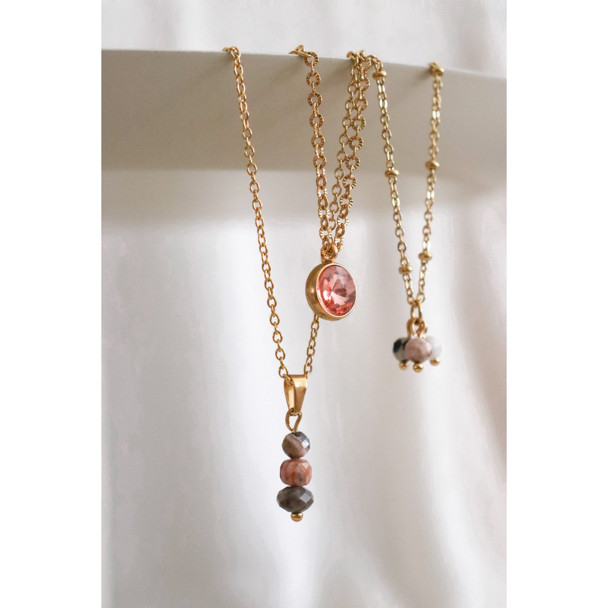 Rhodochrosiet & Labradoriet Ketting - Goud