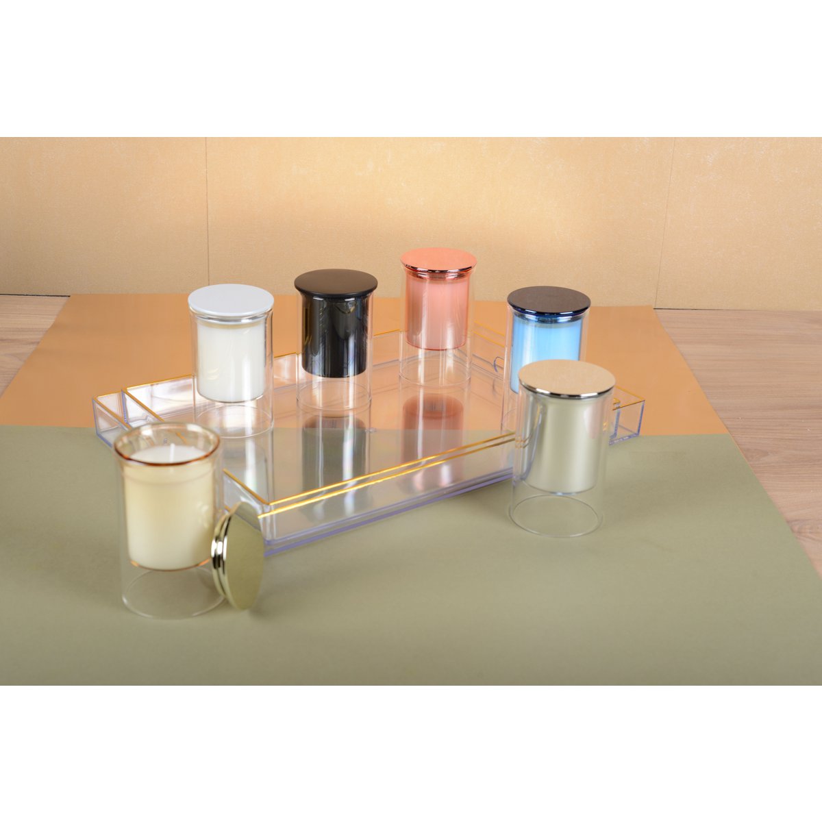 Blauw kaars parfum houten hout 7x11.3 cm
