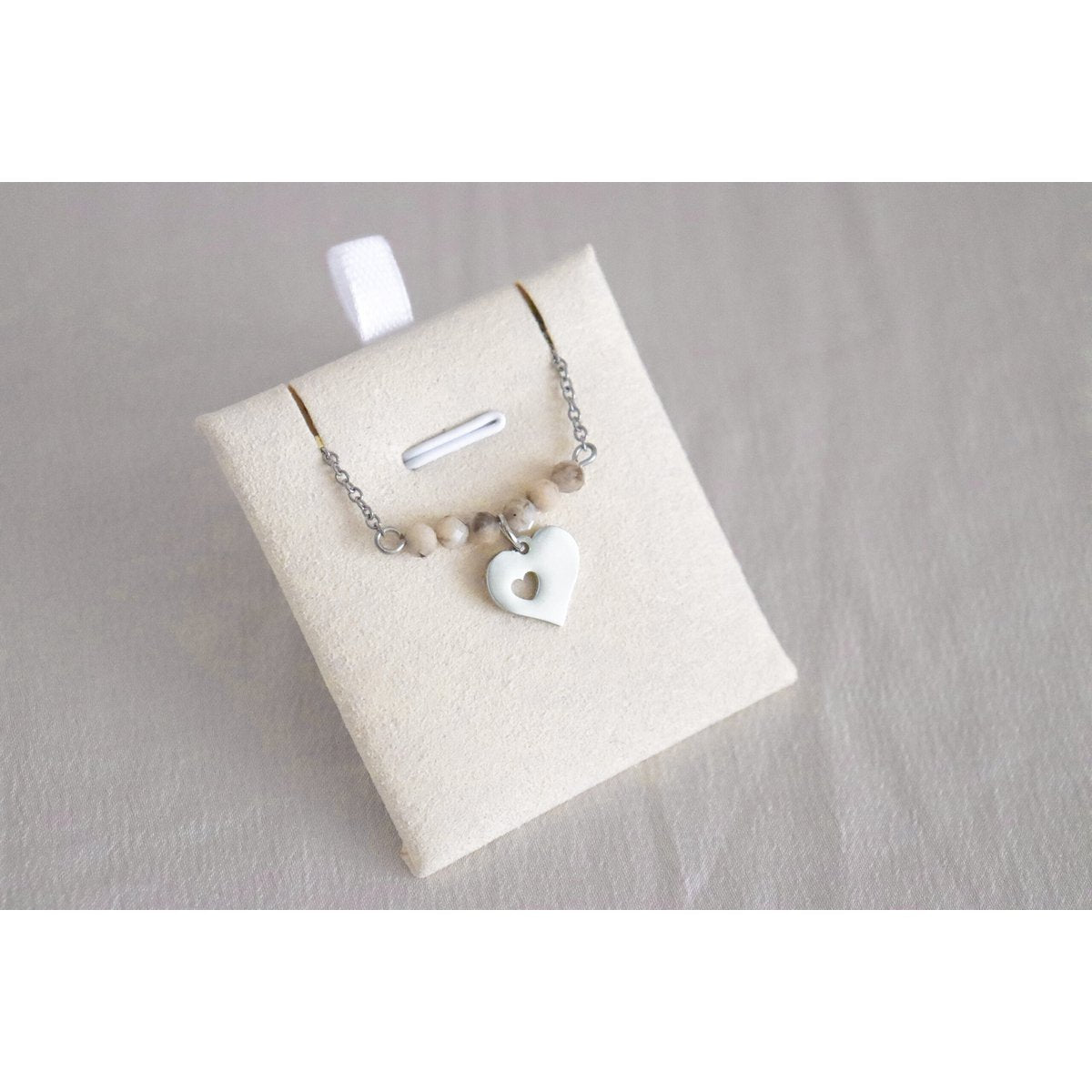 Ketting Hartje & Zebra Veldspaat - Zilver