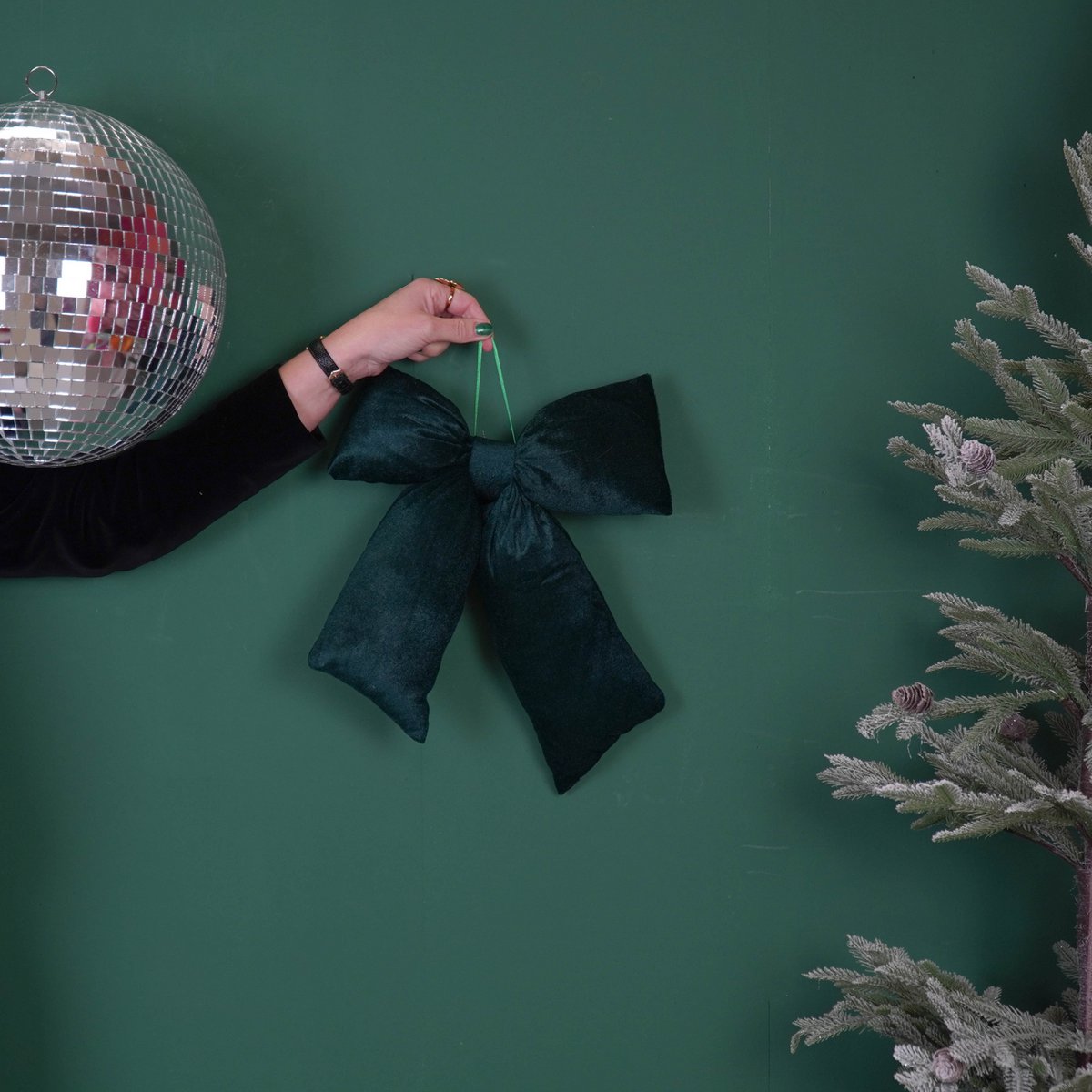 Kerstdecoratie - Strik - Groen - Fluweel - 32x40cm