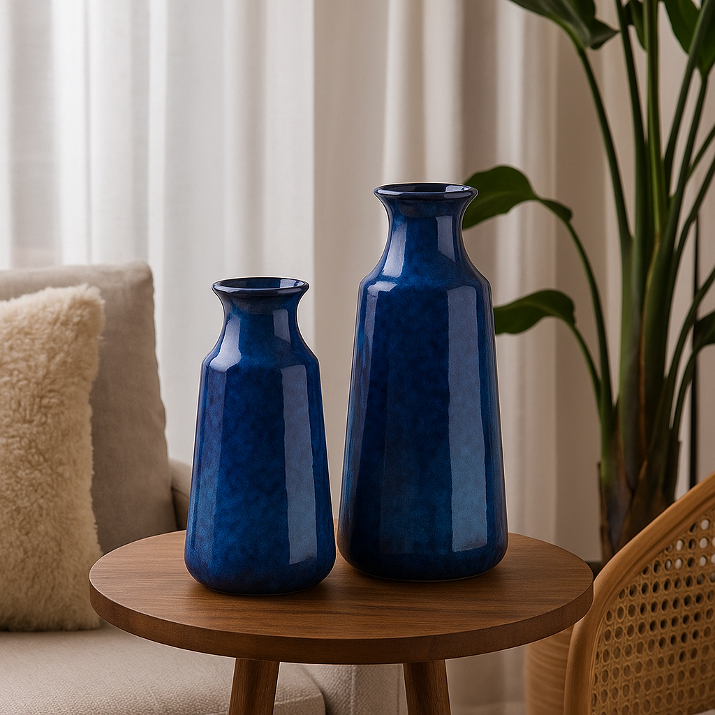 Diepblauw Design vaas - 25 cm