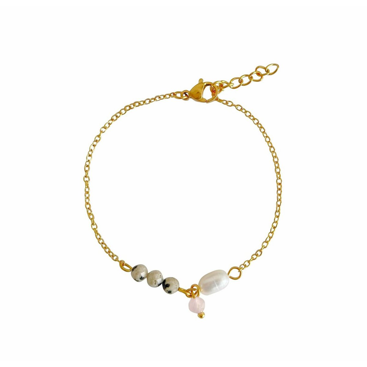 Jaspis, Parel & Rozenkwarts Armband - Goud