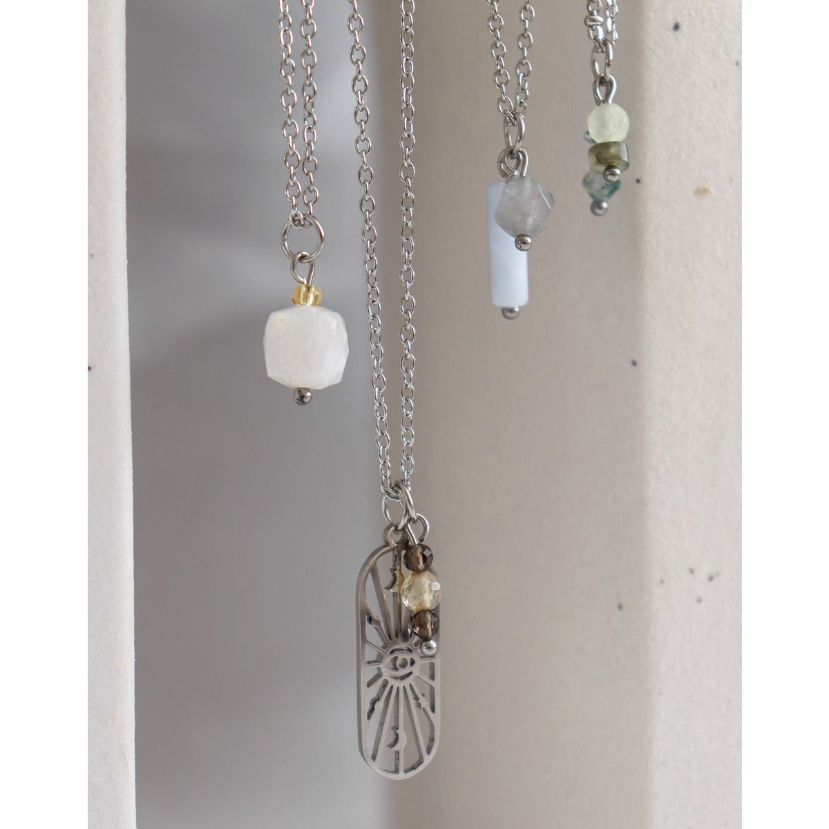 Alziend Oog Rookkwarts & Citrien Ketting - Zilver