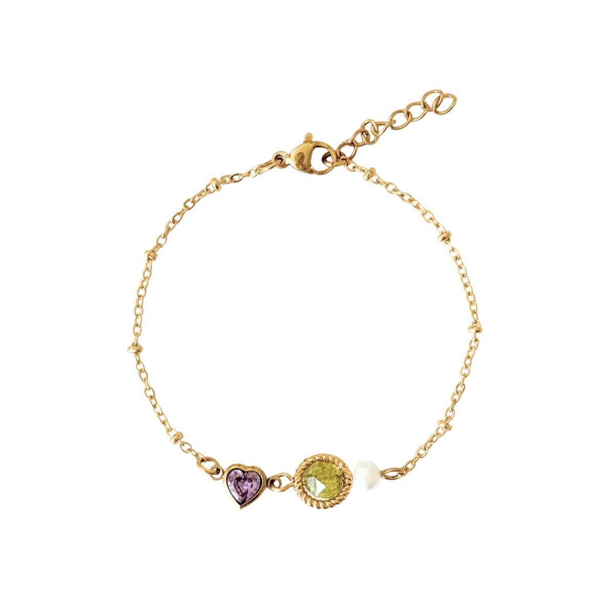Peridot, Parel & Hartje Armband - Goud