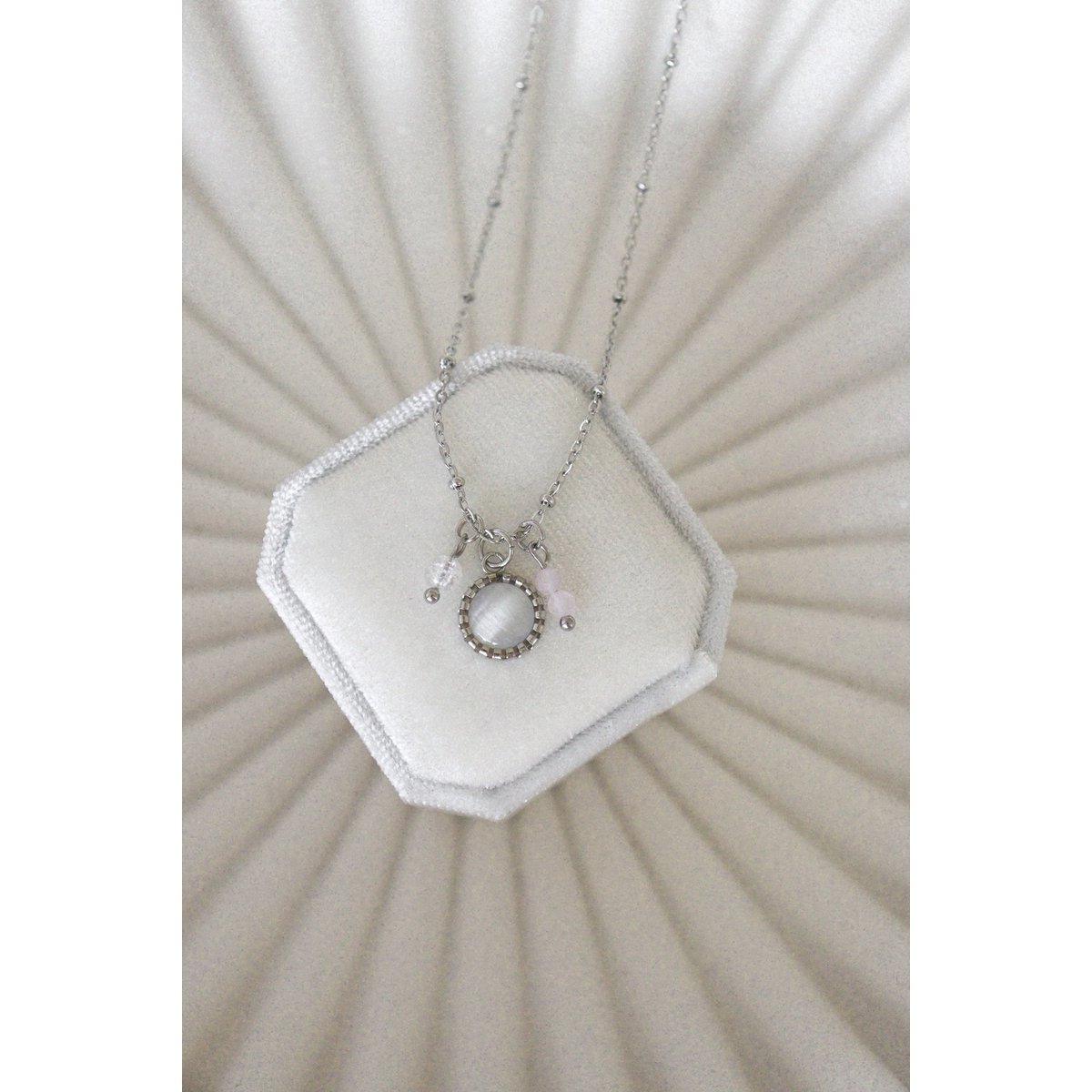 Cat's Eye & Rozenkwarts Ketting - Zilver