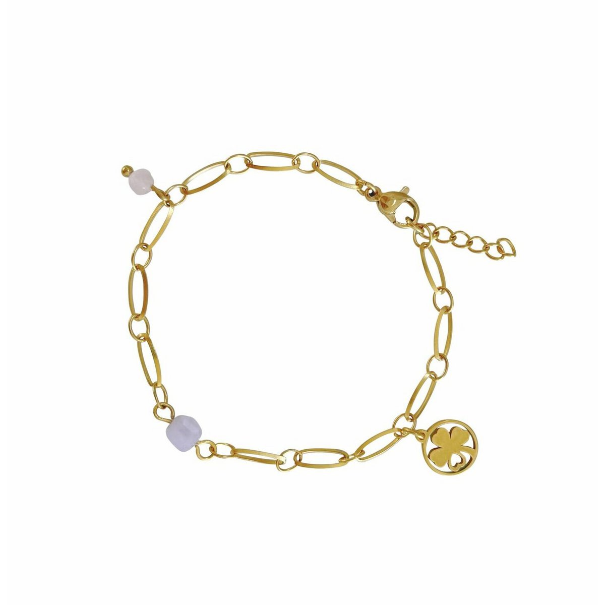 Chalcedoon, Rozenkwarts & Klaver Vier Armband - Goud