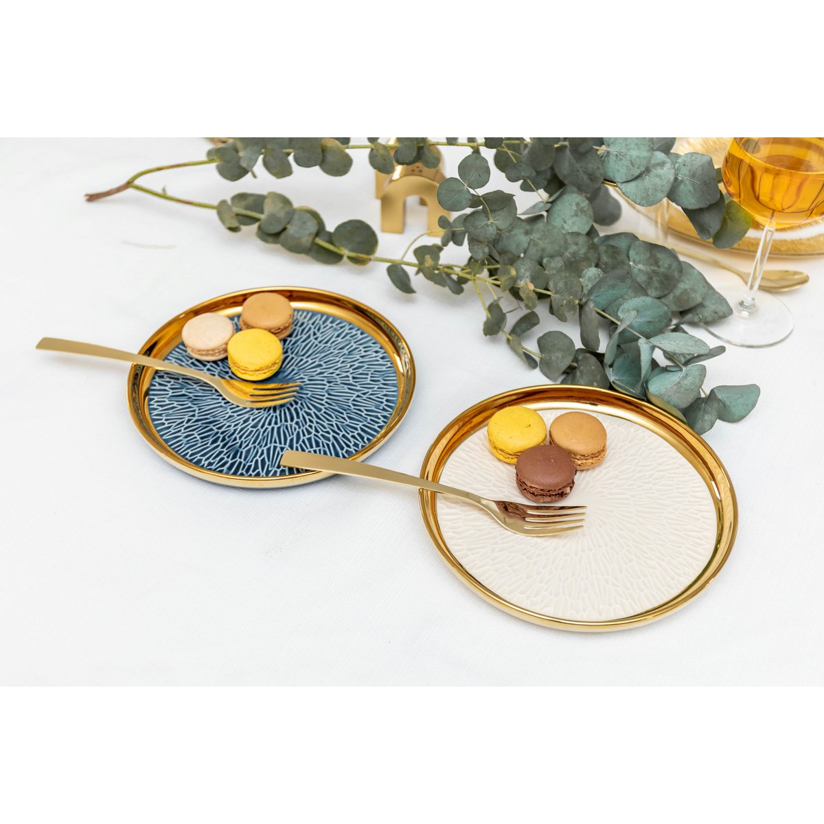 DESSERTBORD MET GOUDEN RAND - SET VAN 4