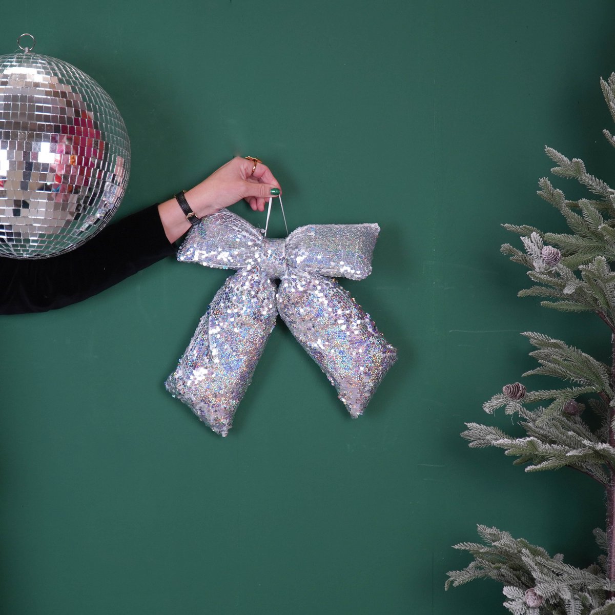 Kerstdecoratie - Strik - Pailletten Stof - Zilver - 32x40cm