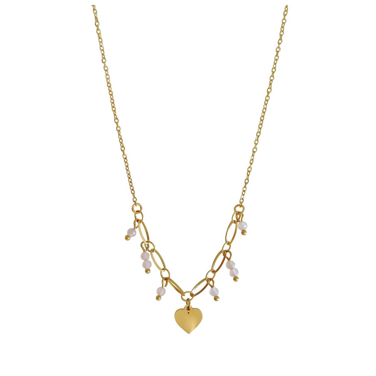 Hartje & Rozenkwarts Hangertjes Ketting - Goud