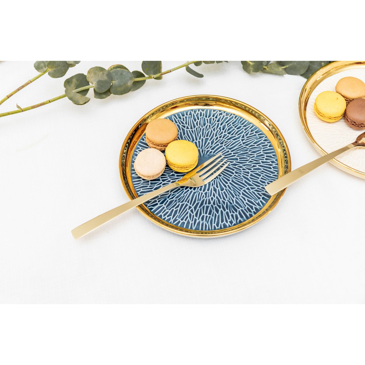 DESSERTBORD MET GOUDEN RAND - SET VAN 4